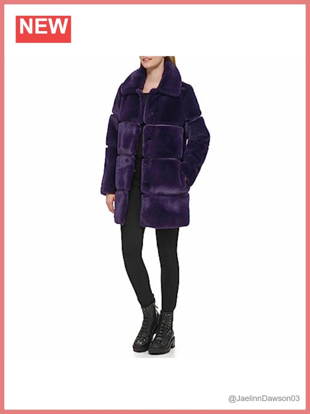Faux Fur Women's Cocoon Jacket with Faux Leather Inserts Snap Closure